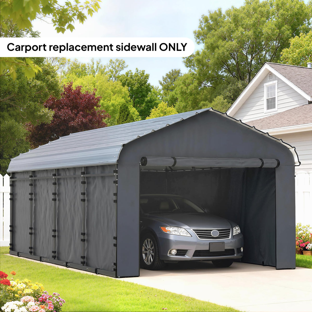 Outsunny Carport Replacement Sidewall Panels Set of 4 for 10' x 15' Carports, UPF50+ Waterproof PE Tarp Replacement Side Wall Cover with Zipper Door, Top Cover and Frame Not Included, Dark Gray