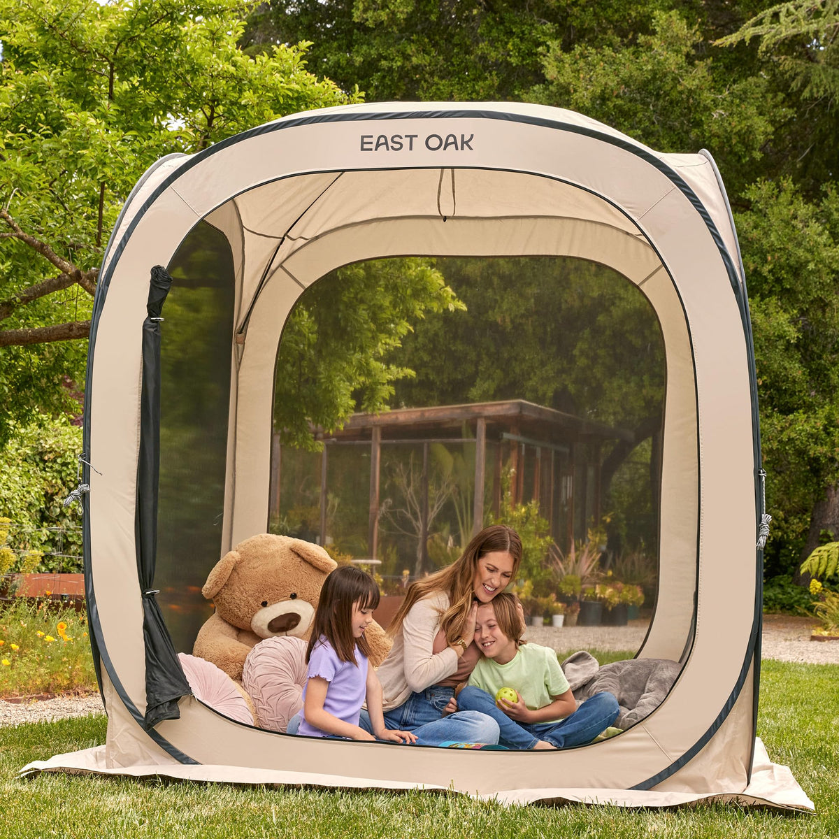 East Oak Screen House Tent Pop-Up, Portable Screen Room Canopy Instant Screen Tent 6 x 6 FT with Carry Bag for Patio, Backyard, Deck & Outdoor Activities, Khaki