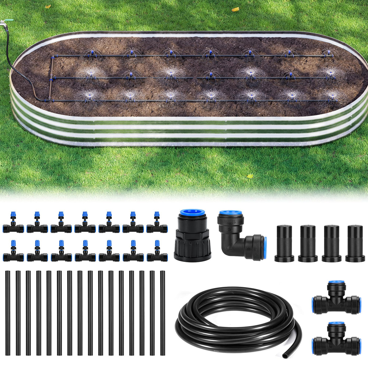 HIRALIY Raised Bed Drip Irrigation Kit Medium, DIY Garden Grid Watering System, Garden Irrigation System, for Flower Bed up to 3 x 8FT