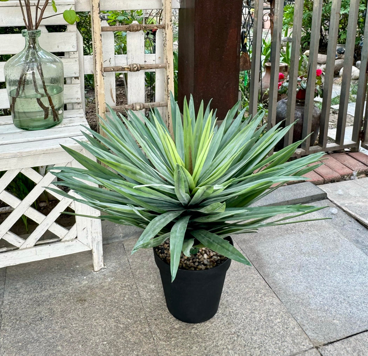 SUNPRAIRIE 27 inches Tall Artificial Agave Plant in Black Pot with Real Stone Pebbles, 126 Realistic Leaves. Large Faux Plants Indoor and Outdoor.