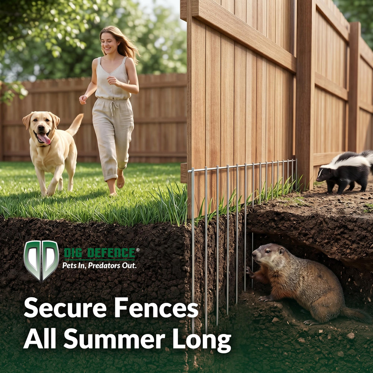 Dig Defence Original Animal Barrier Fence - X-Large Decorative Garden Fence, Outdoor No Dig Fence for Dogs and Rabbits, Yard and Patio - 24”(L) x 15”(H), 12 Pack