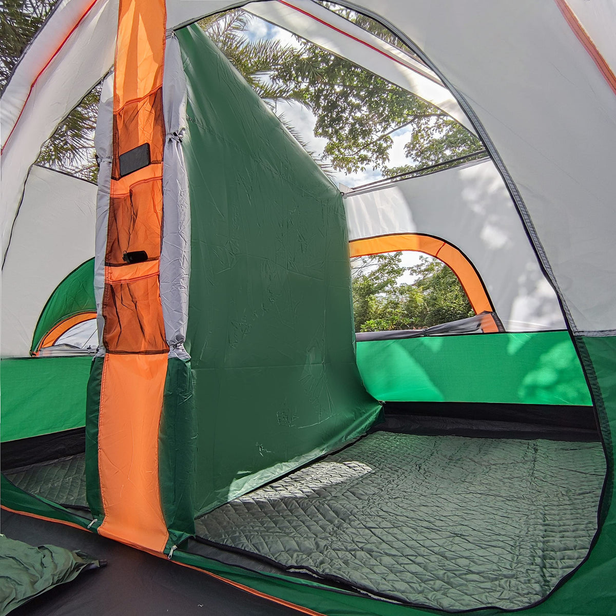 KTT Extra Large Tent 12 Person,2 Bay-Windows,Family Cabin Tents,14'Lx10'Wx6.58'H,2 Rooms and 3 Doors 3 Windows with Mesh,Waterproof,Straight Wall,Big Tent for Outdoor,Picnic,Camping,Gathering(Green)