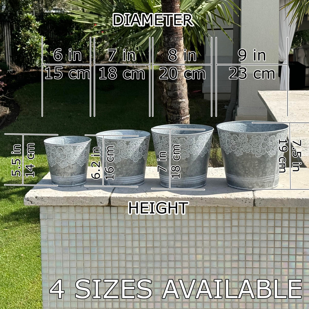 allgala Galvanized Planter Pot Indoor and Outdoor Decoration-Round Grey-7"-HD88312