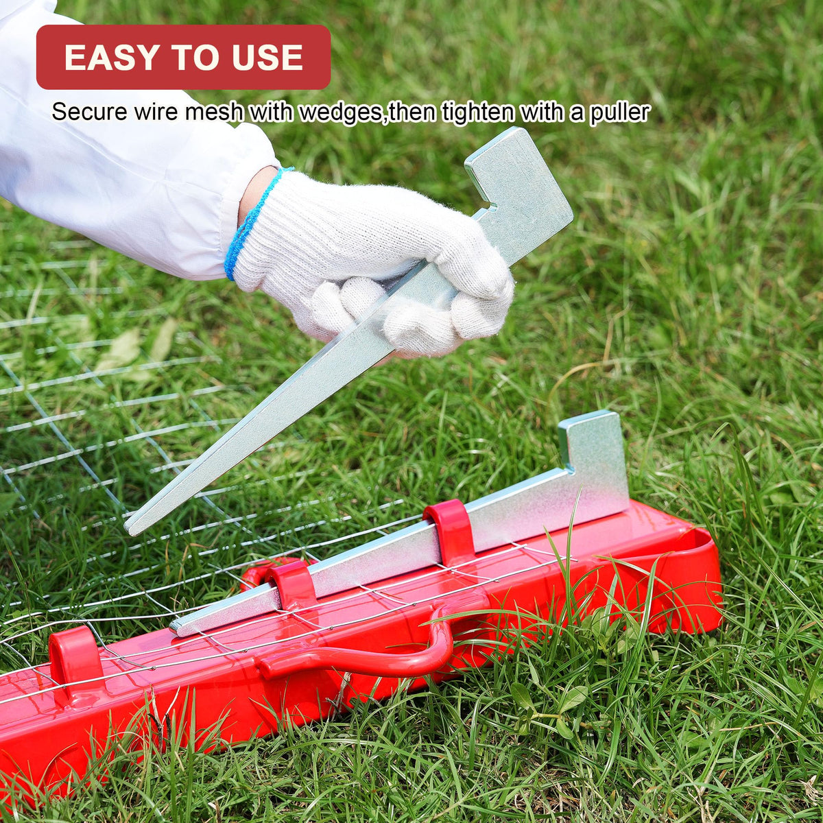 AOPEC 6ft Woven Wire Fence Stretcher Bar with 7 Wedges, Heavy-Duty Carbon Steel Fence Stretcher Tool Wire Puller, Red Anti-Corrosion Coating, 6.67ft Length, Ideal for Farms, Ranches & Outdoor Fencing