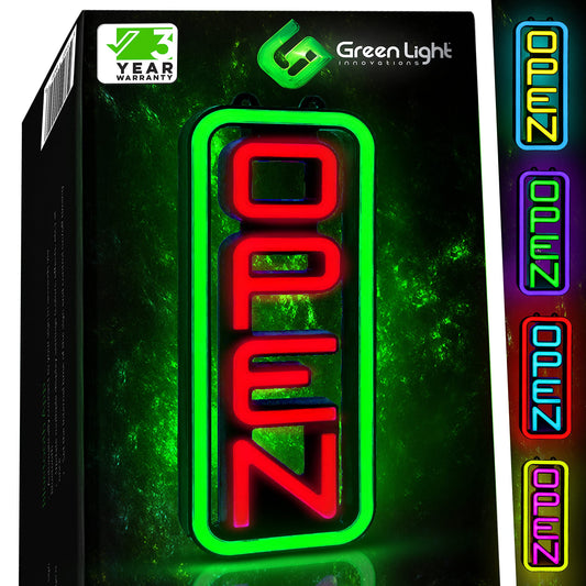 Led Open Sign for Business – Stand Out with 64 Super-Bright Color Combos to Match Your Brand - Programmable Neon Flash, or Scroll – 8 x 19 inch