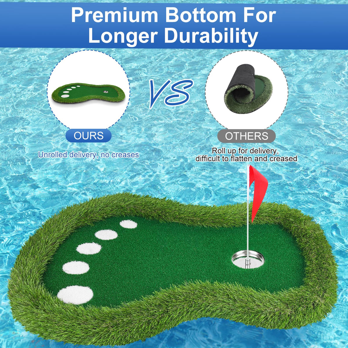 Sagsewful Floating Golf Green for Pool, Floating Chipping Green Mat with Ball Retriever for Pool/Lake, No Drifting Floating Golf Putting Turf Game Set for Golfers