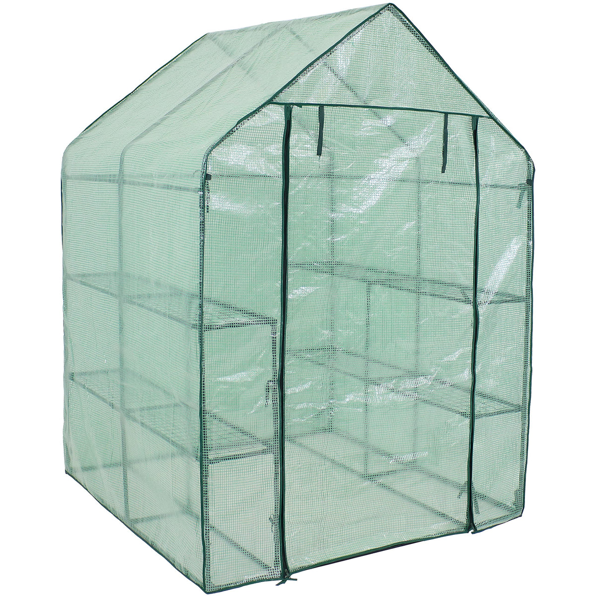 Sunnydaze Portable Outdoor Grandeur Walk-in Greenhouse with 4 Steel Wire Shelves and Roll-Up Door - Green