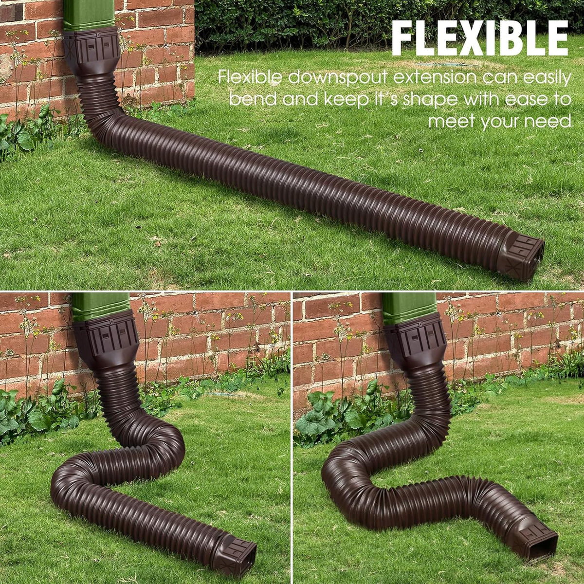 3 pack Flexible Rain Gutter Downspout Extensions,Drain Downspout Extender,Gutter Extension Flexible,Down Spout Drain Extension Pipes,Extendable from 21 to 60 Inches (3pcs brown)