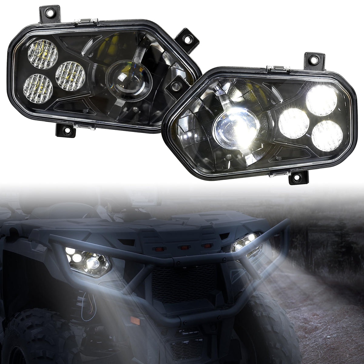 SAUTVS LED Headlights with Angel Eye for Sportsman, LED Head Lights Front Lamps with High Low Beam Lights for Polaris Sportsman 400 500 550 570 800 850 2009-2017 Accessories